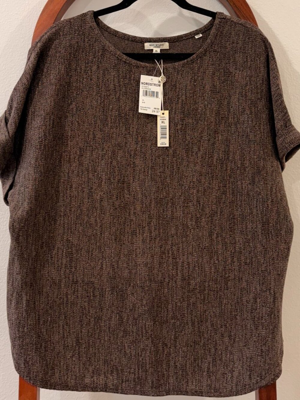 MAX STUDIO Short Sleeve Ribbed T-Shirt - Size XL - Acorn - NWT